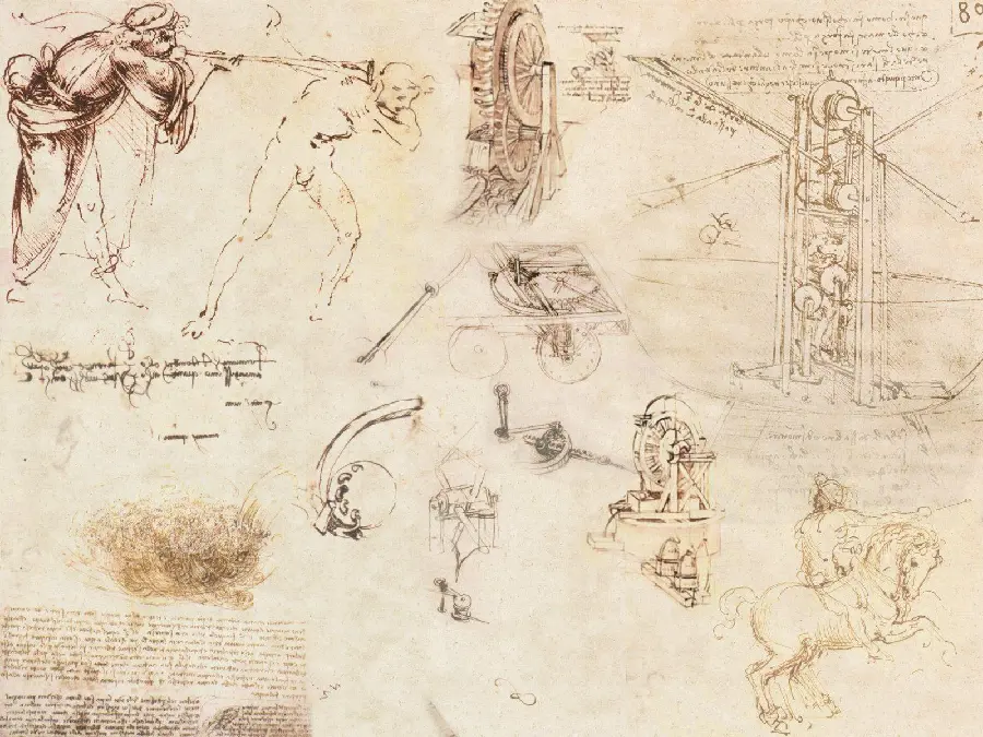 Leonardo da Vinci's inventions in the field of machines and war machines and artificial birds and hydraulic systems