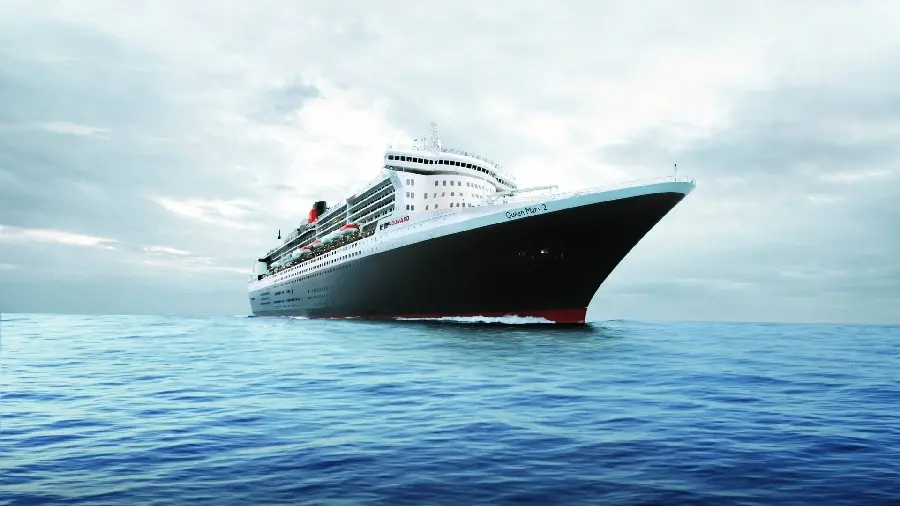 The background of the very stylish ship Queen Mary 2 or RMS Queen Mary 2