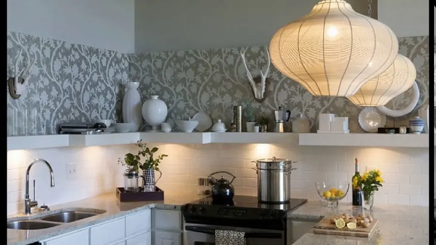  Extremely beautiful background of a modern and stylish kitchen with beautiful chandeliers 