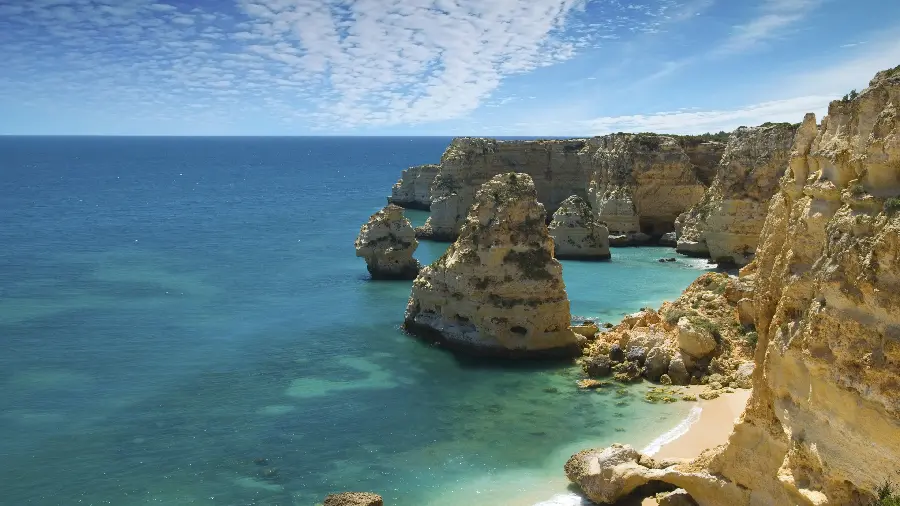 Background photo of the endless sea and huge rock cliffs