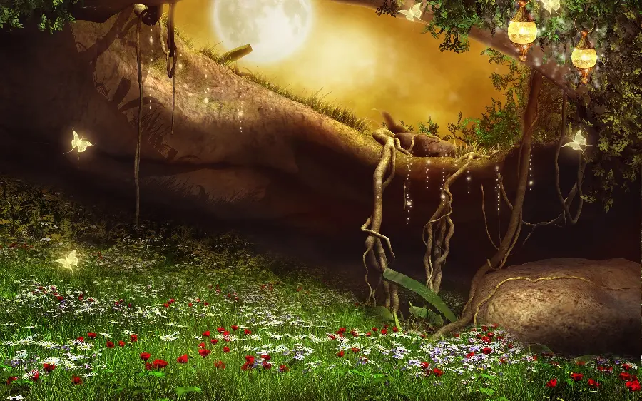 Fantasy fantasy landscape dream forest and tree trunk for artists