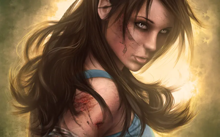 Get a cartoon image of a warrior girl with long hair