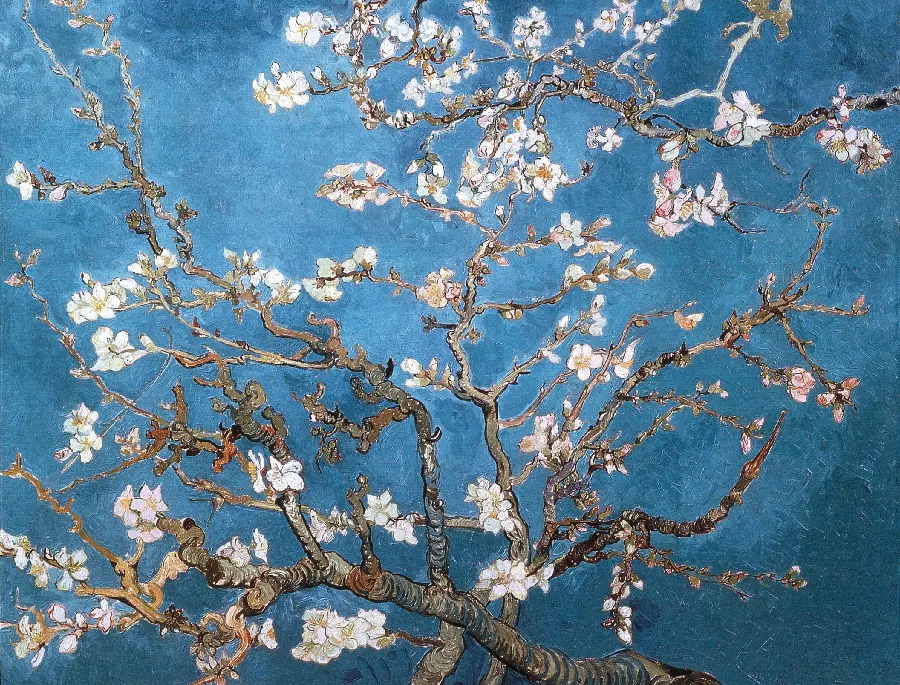 Beautiful and spectacular painting of almond blossoms by the great and famous painter Vincent Van Gogh