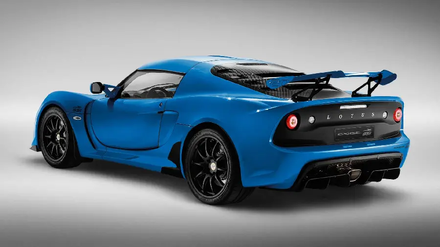 Photo of the Lotus Exige Sport 410 in blue from the back angle