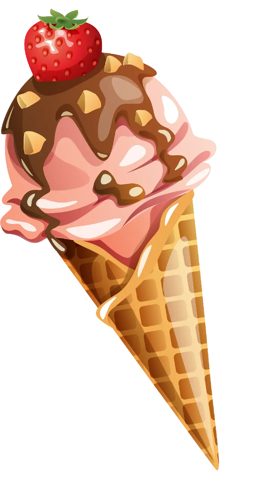Graphic design of cone ice cream decorated with strawberry fruit 