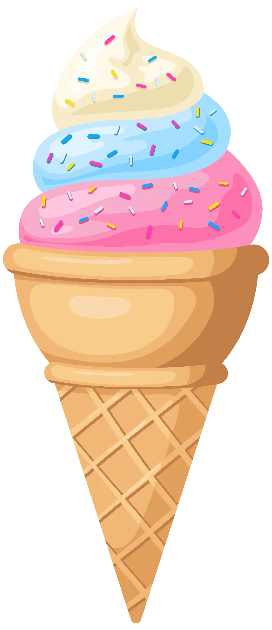 Download photo of multi-scoop ice cream cone with smarties and chocolate 