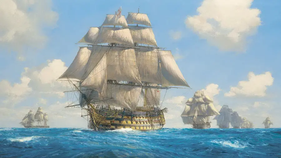 Refreshing wallpaper of a large wooden ship in the blue sea full hd