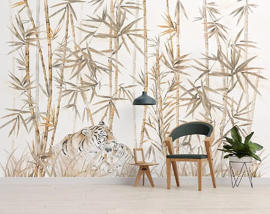 Modern and classic wallpaper with a brown bamboo tree design 