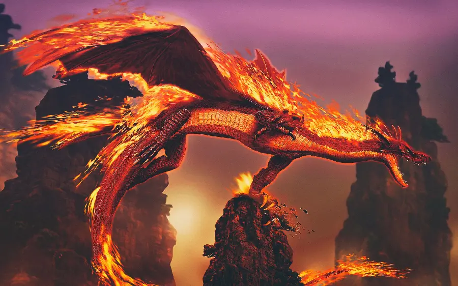Stock photo of a fire dragon in remote and scary lands