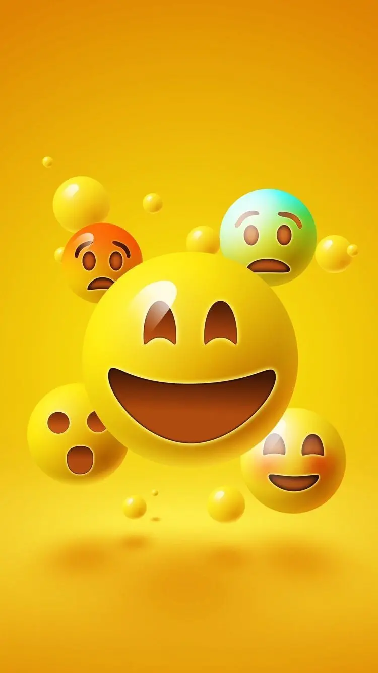 Beautiful picture of five cute yellow smiling emojis