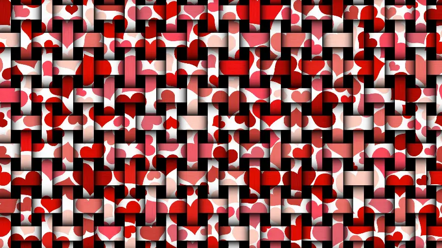 Abstract Photo of Basket Weave with White and Red Heart Colored Paper