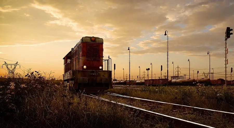 Picture of an old worn-out locomotive on the rails in excellent Full HD quality