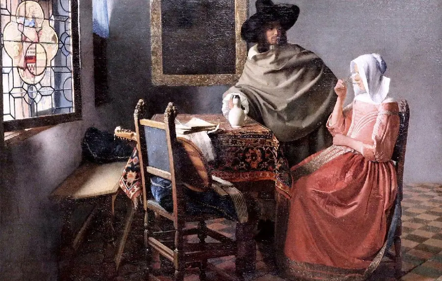 Download the beautiful and conceptual stock image of Johannes Vermeer's painting called The Cup of May 