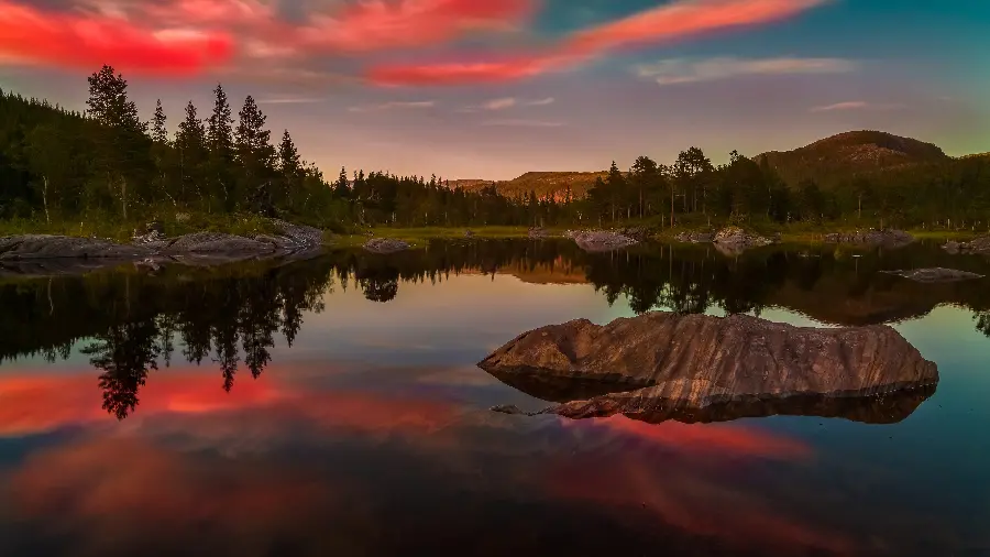 Nyap background of orange sky and mourning lake
