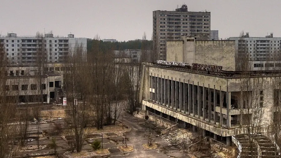 Aerial Photo Full HD of the old ruined abandoned city 
