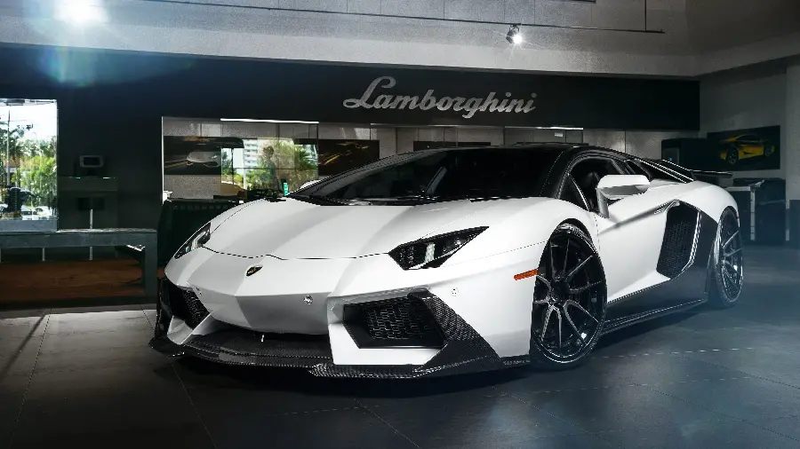 Luxury pictures of white Lamborghini with black rims