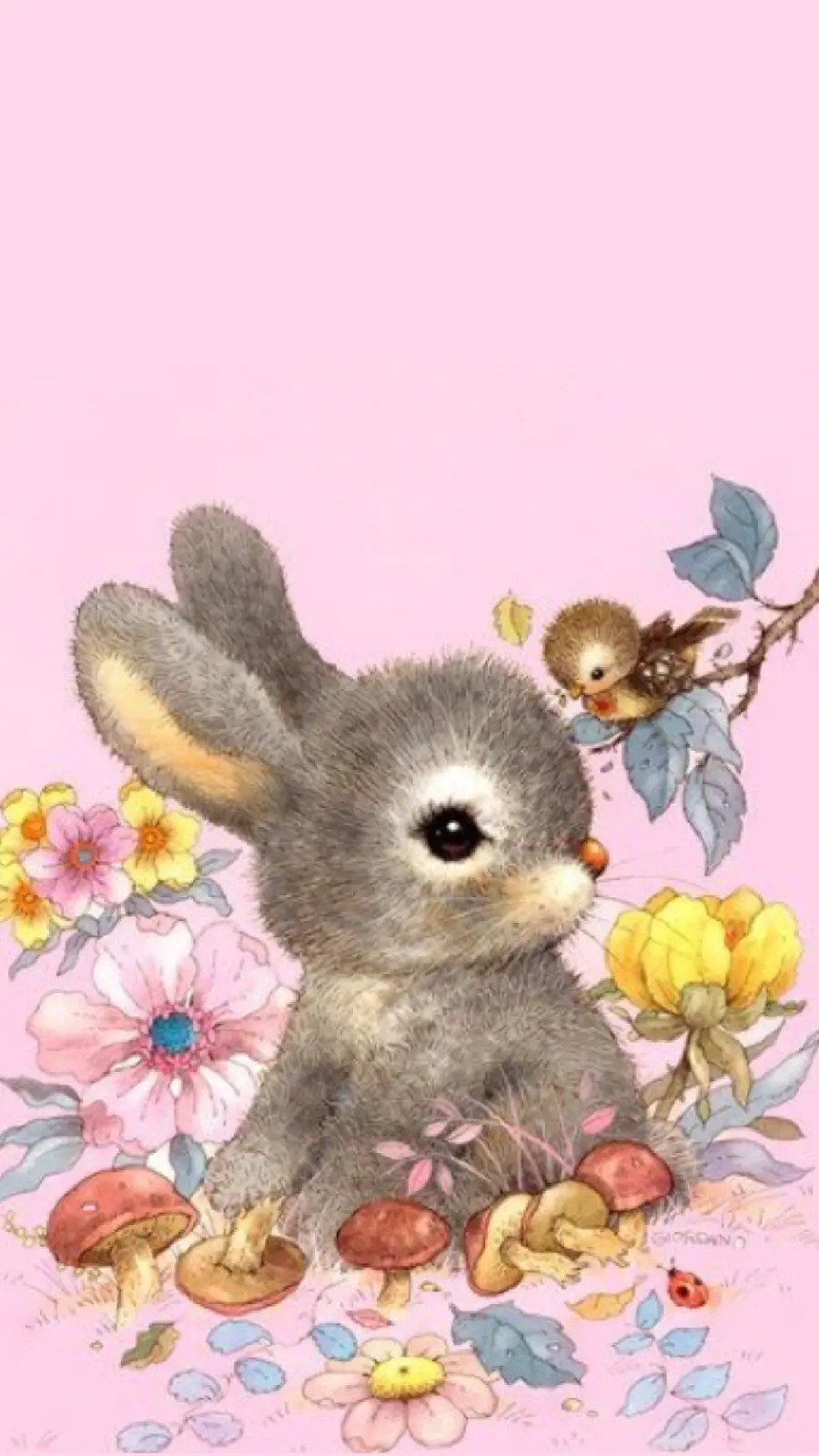 A spectacular profile picture of a flowery garden and a pigeon with a cute rabbit