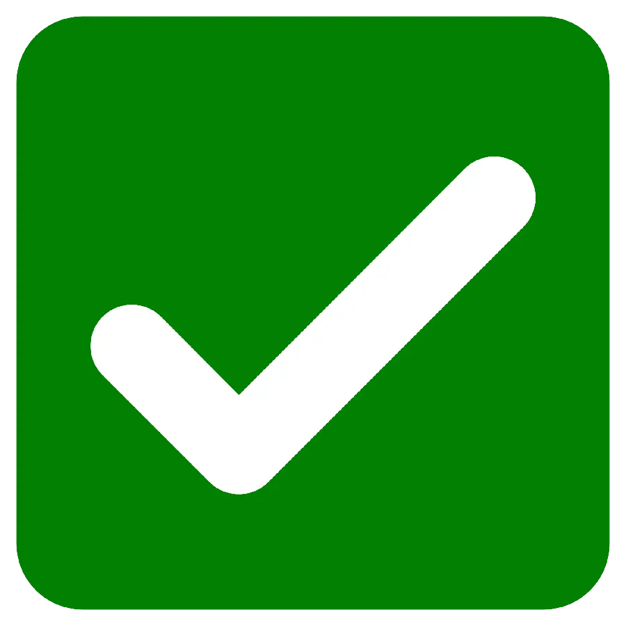 Square green tick image with blank background for photoshop