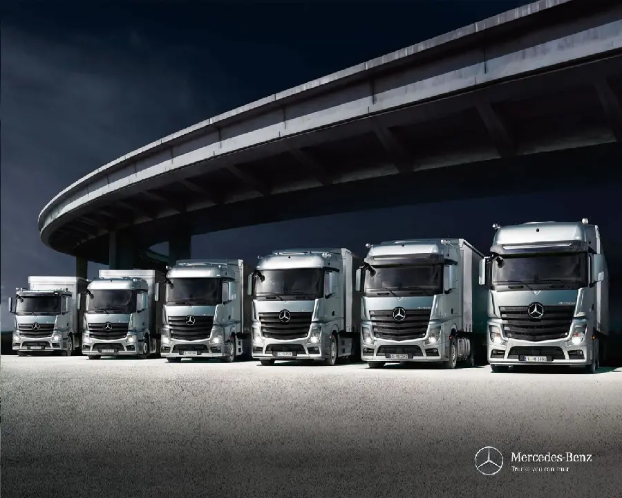 Interesting poster of Benz Actros trucks side by side, the most luxurious truck in the world