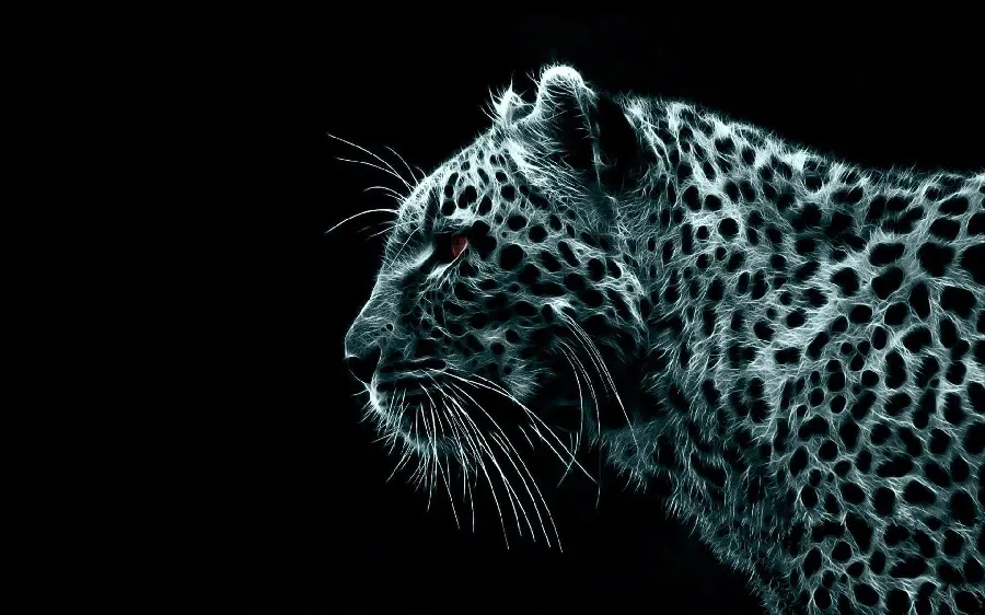 Wallpaper of a leopard profile painting with red eyes on a black screen