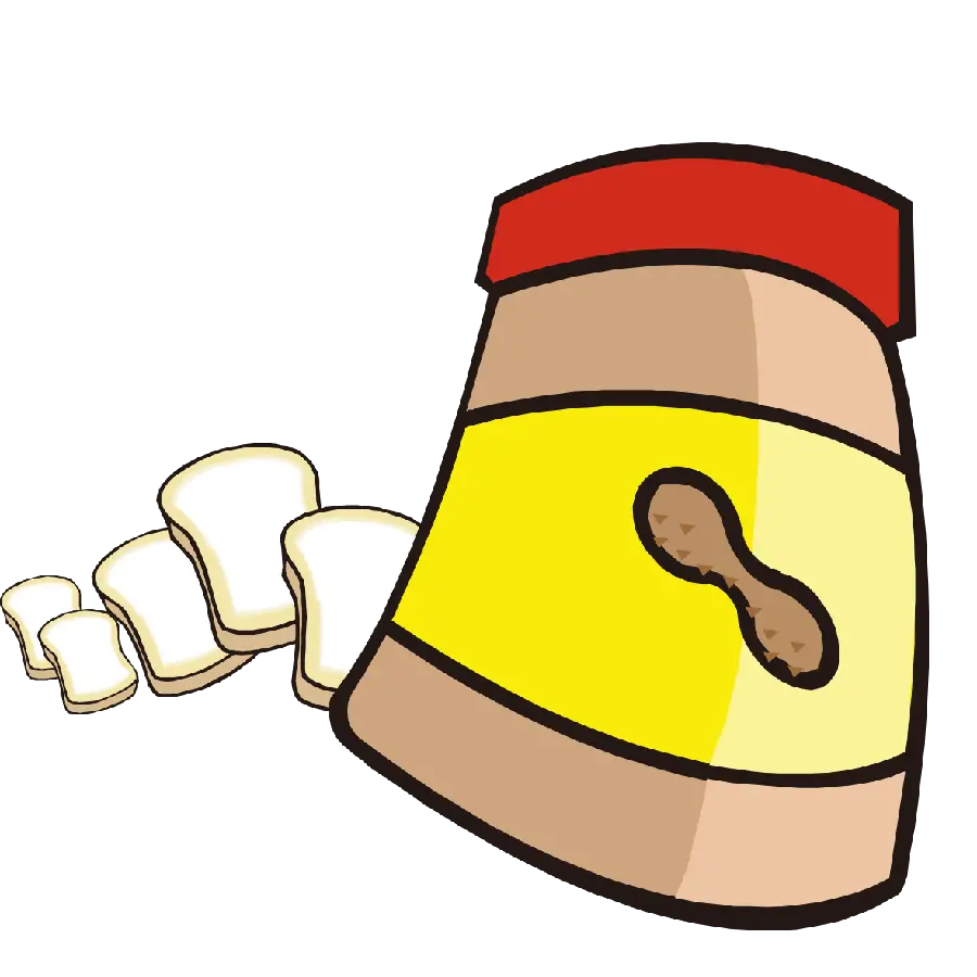 Cartoon image of breakfast bread with peanut butter 2023