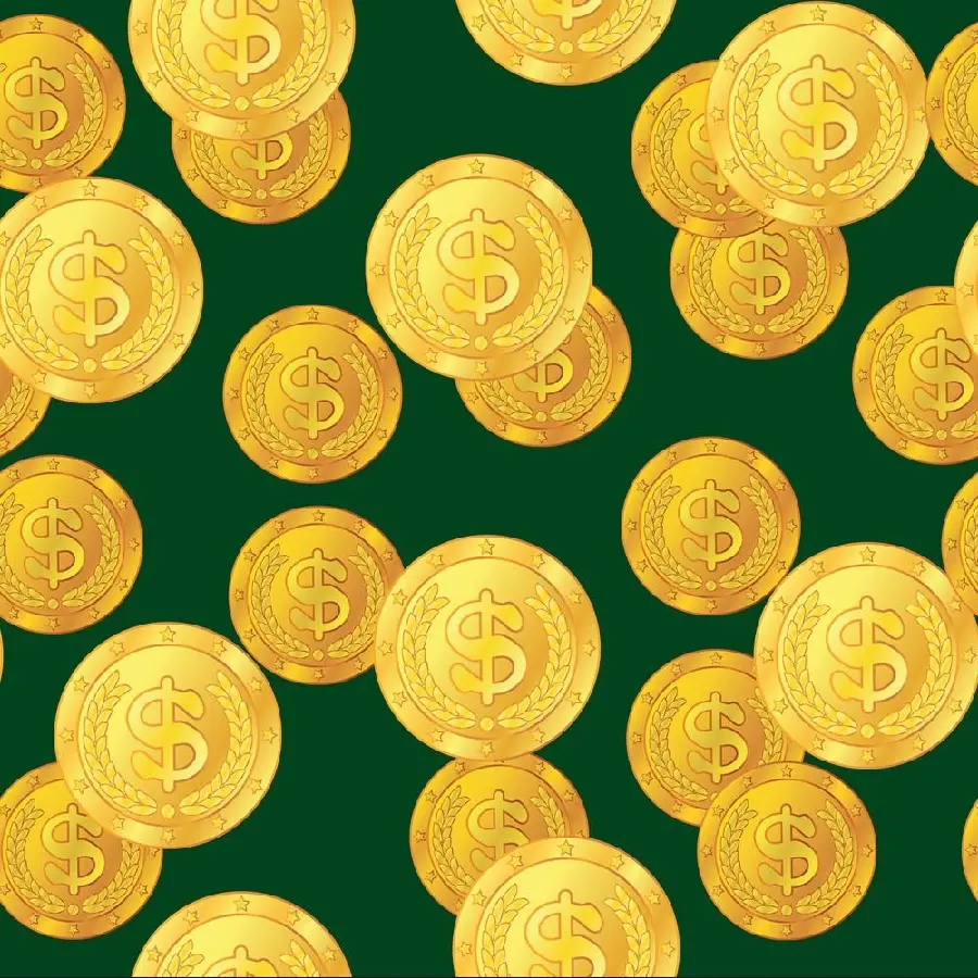 Graphic photo and computer painting of a gold coin of the US dollar 