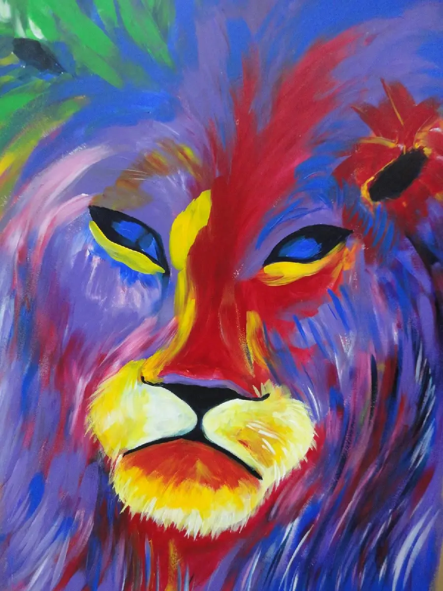 Artistic painting of a lion with a colorful mane Fauvism