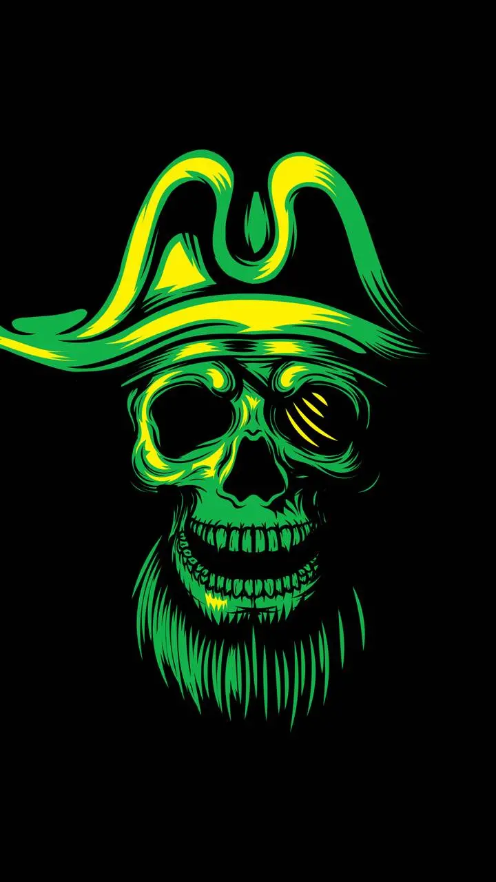 Green Pirate Skull Profile with Beard and Hat for Telegram