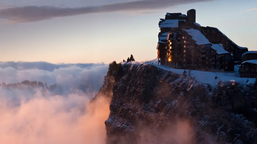 Spectacular background of a cottage above the clouds in full HD quality