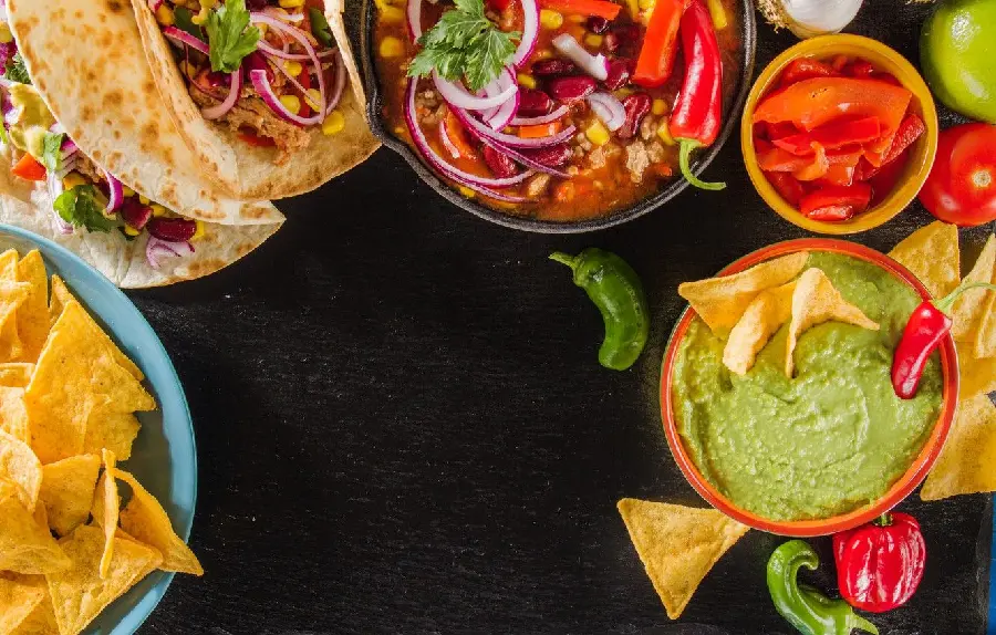 Incredibly beautiful background of delicious Mexican food