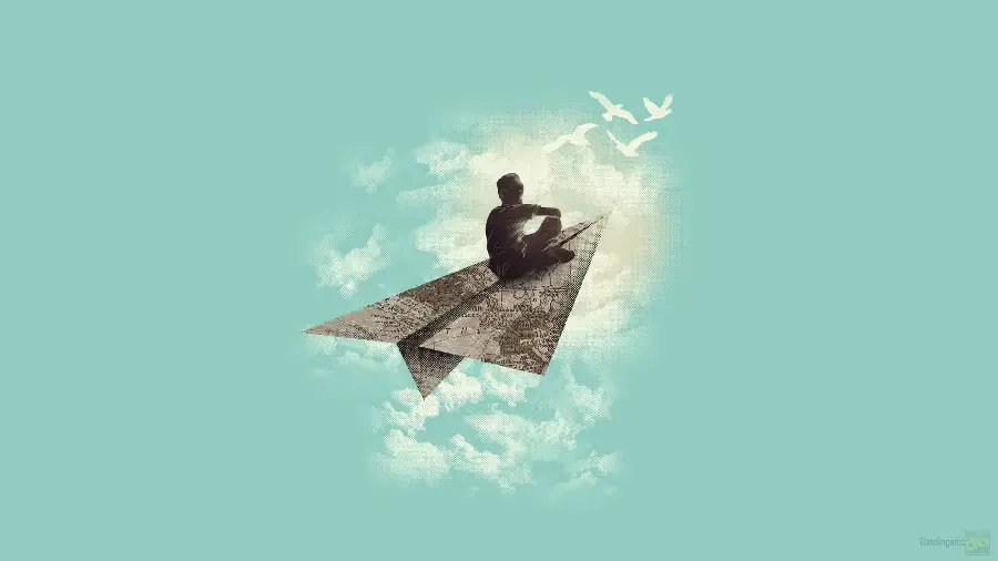 Download the brilliant profile of a boy on a paper airplane in the blue sky