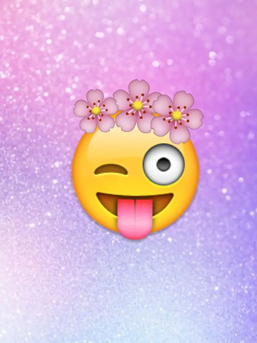 A cool photo of a cool emoji with pink flowers on its head