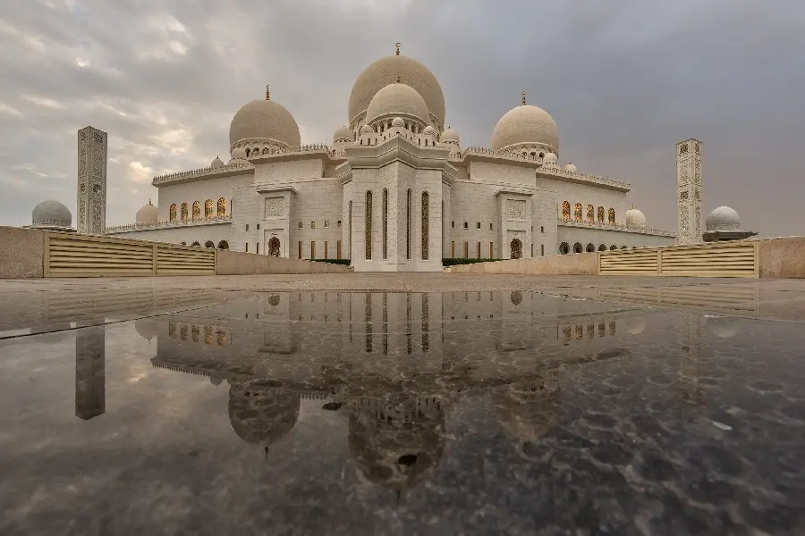 Amazing and interesting background of a very large mosque with round minarets 