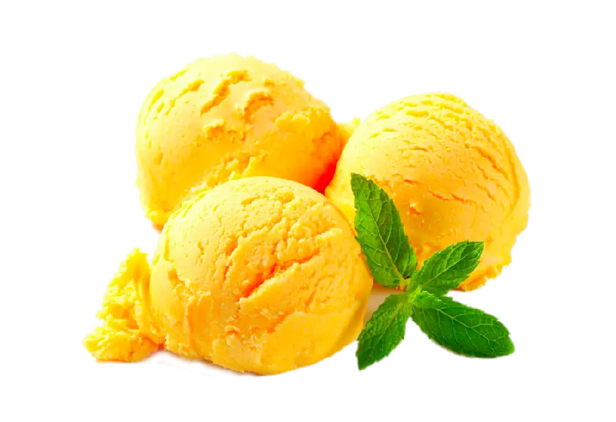 Image of three mango ice cream scoops PNG cut out 