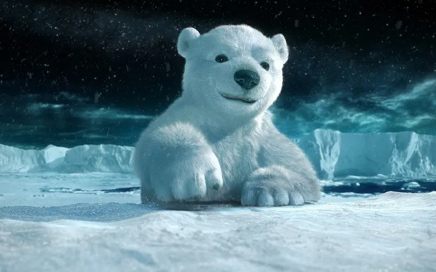 Artistic and cinematic cartoon photo of a polar bear for animation lovers