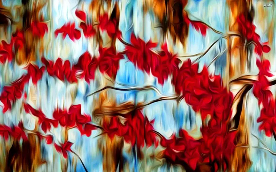 Download an incredibly beautiful photo of a beautiful painting of red flowers 