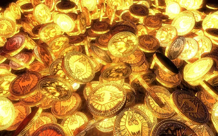 Wallpaper of messy gold coins suitable for all phones 