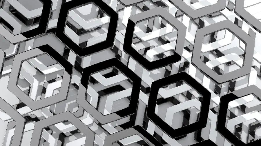 A 3D wallpaper of geometric and symmetrical hexagonal shapes