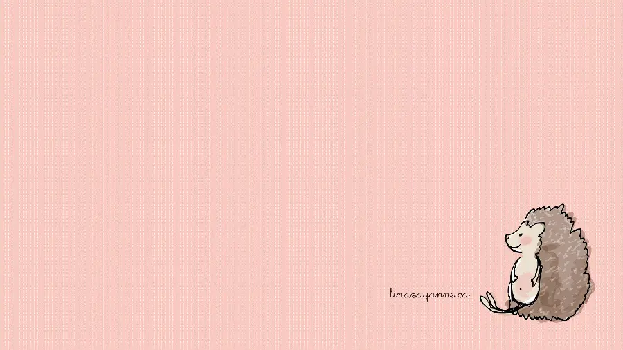 Pink striped page with a border of a hedgehog painting in the corner
