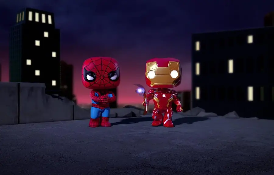 Cute and funny picture of Spider-Man next to Iron Man