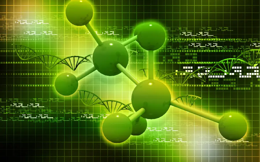 3D molecular background of chemistry with the Apple logo for site content