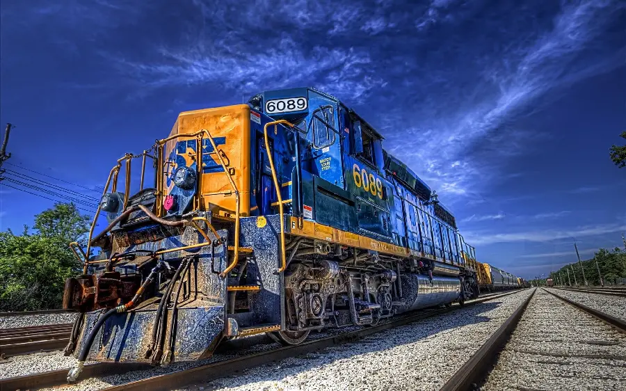 Download Beautiful Old Locomotive Poster in Blue and Yellow