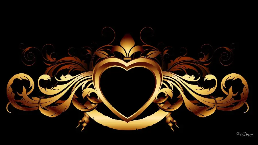 Amazing and incredibly beautiful black and gold background with a heart design 