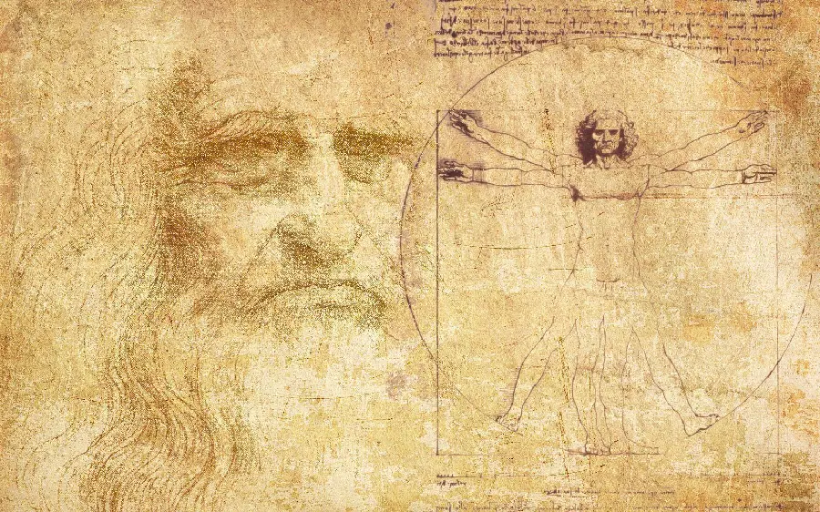 The man with the whiteViuosi's ink drawing of Leonardo da Vinci, a full-length sketch of the Italian architect Vitruvius