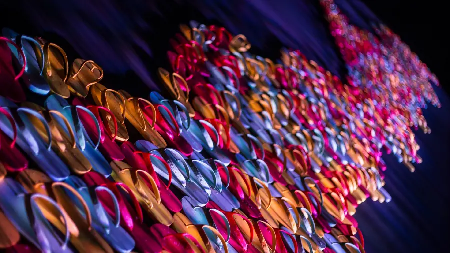Amazing picture of creating a work of art with colorful slippers