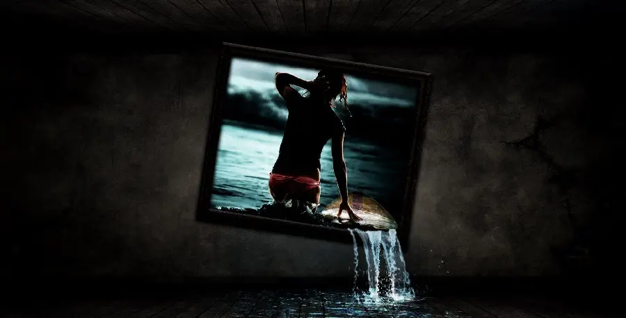 Surreal girl painting photo black background for profile 