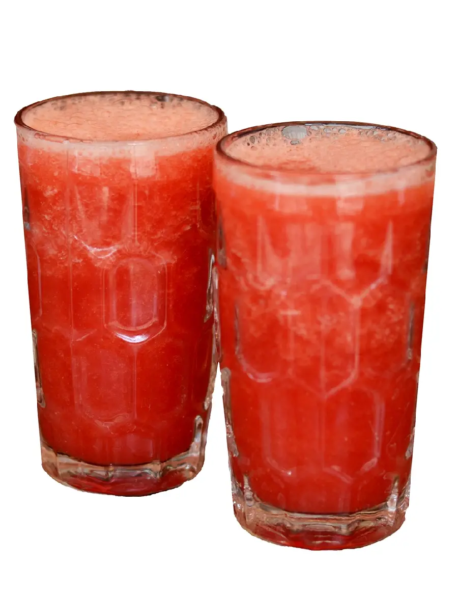 Beautiful and spectacular background of two glasses of delicious and cool watermelon juice