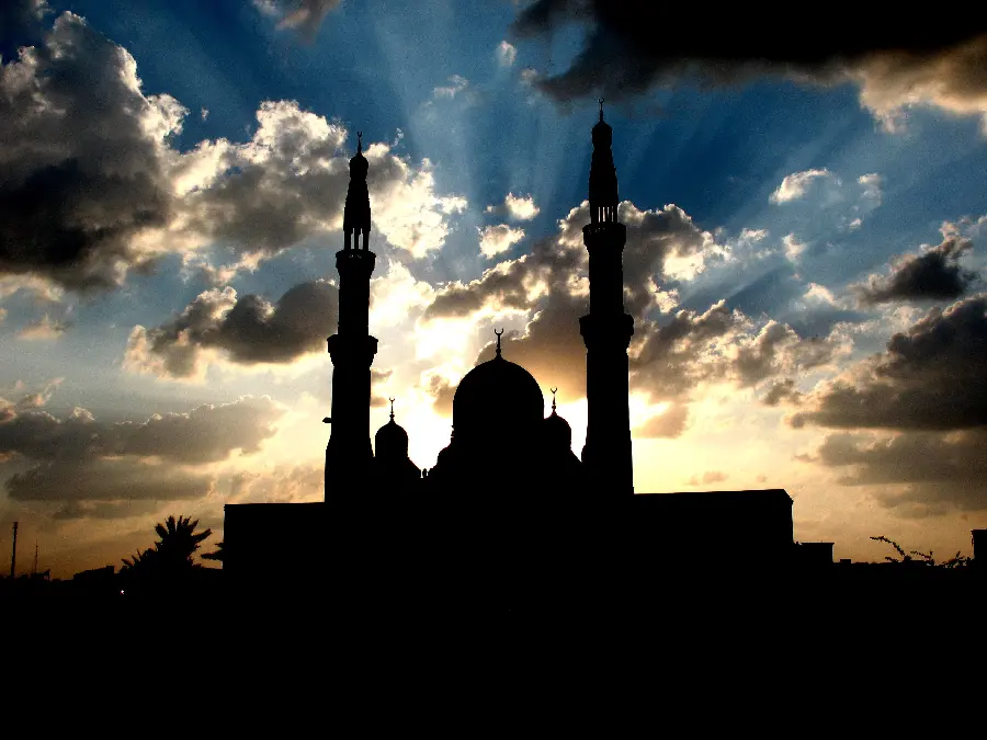 Beautiful Profile of the Mosque Shadow with the Moon Symbol under the Beautiful Sky