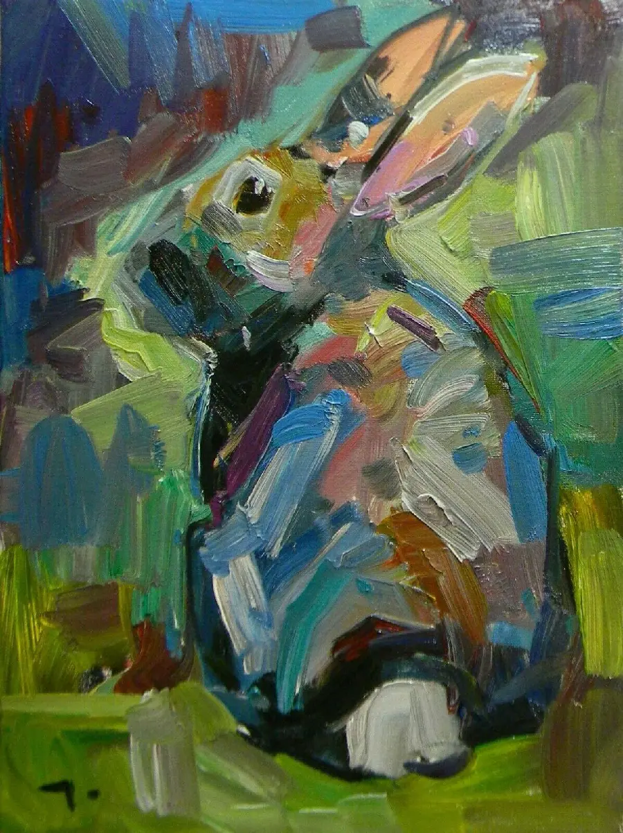 Painting of a wild rabbit in the style of Fauvism