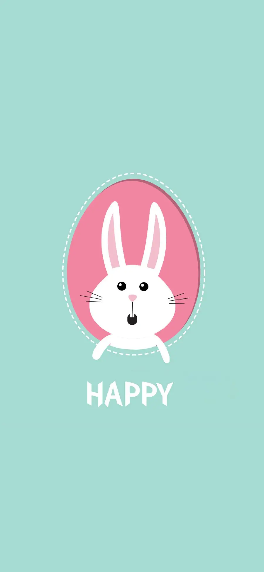 Blue green background of a cartoon and happy rabbit with a little hand